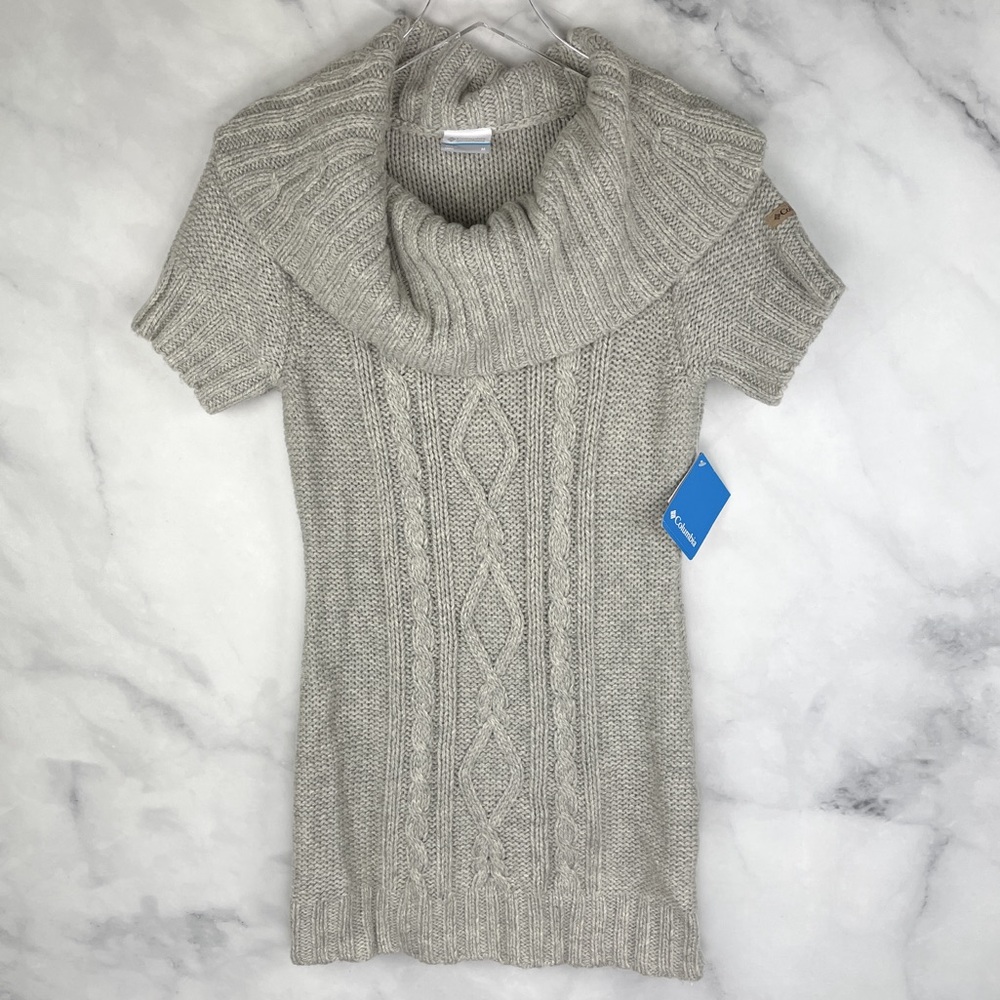NWT Columbia Cabled Cutie Cowl Neck Chunky Cable Knit Tunic Sweater Top Gray M
